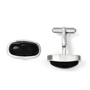 Stainless Steel Black Agate Polished Cuff Links