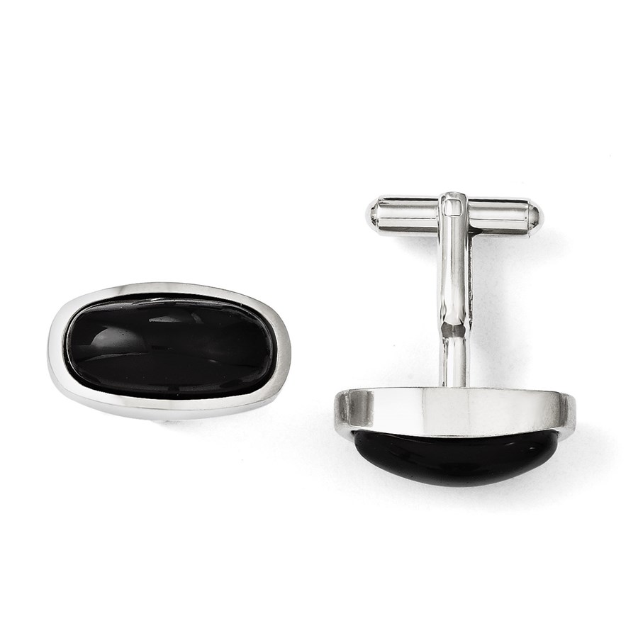 Stainless Steel Black Agate Polished Cuff Links