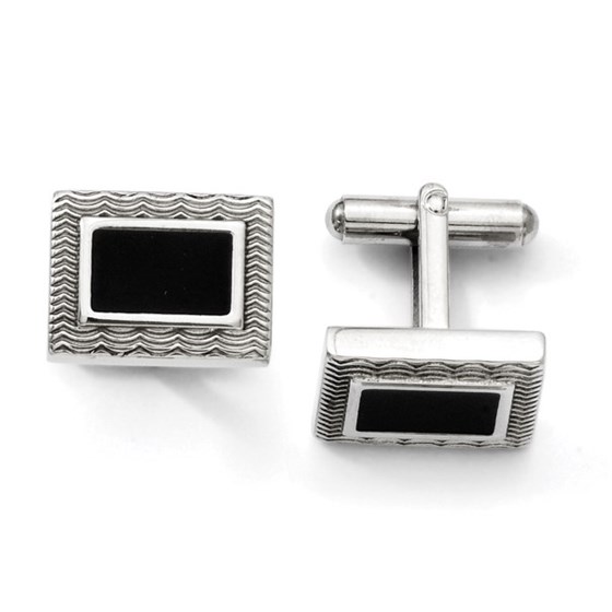 Stainless Steel Black Enamel Cuff Links