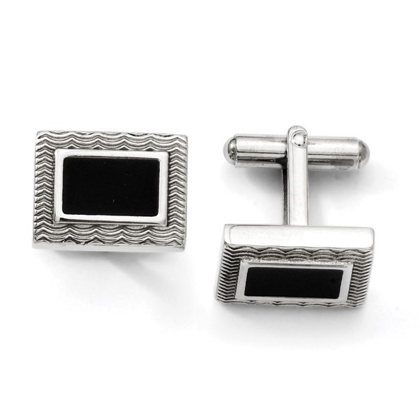 Stainless Steel Black Enamel Cuff Links