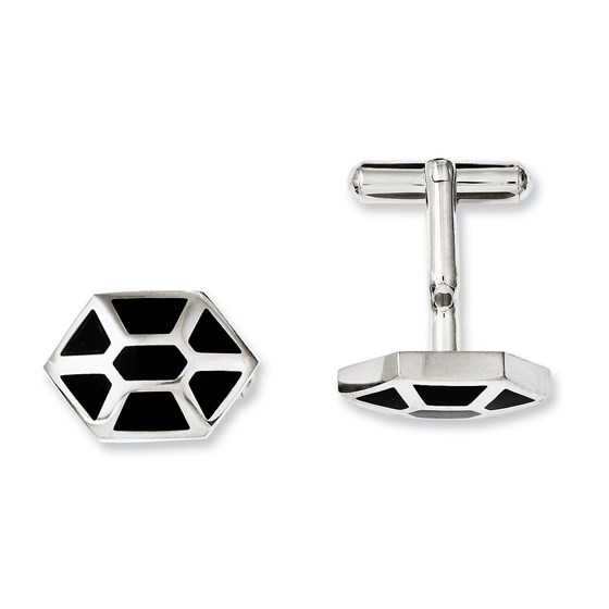 Stainless Steel Black Enamel & Polished Cuff Links