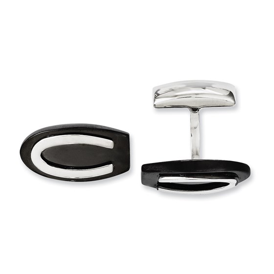 Stainless Steel Black IP-plated Oval Cuff Links