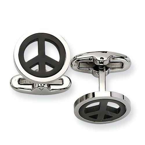 Stainless Steel Black-plated Peace Symbol Cuff Links