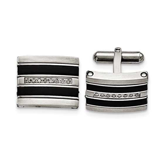 Stainless Steel Black Rubber 0.15ct.tw. Diamond Cuff Link Stainless Steel Black Rubber 0.15ct.tw. Diamond Cuff Link