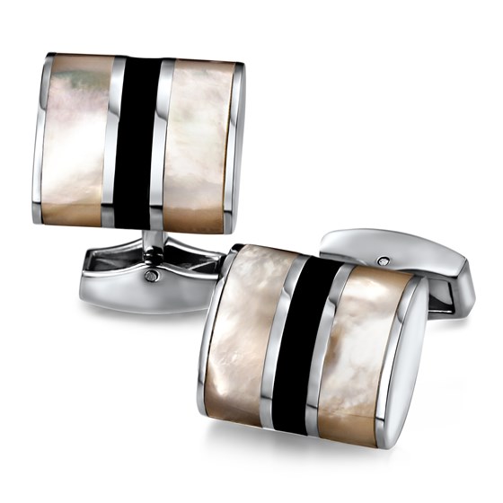 Stainless Steel Black Stone & Mother of Pearl Cuff Links Stainless Steel Black Stone & Mother of Pearl Cuff Links