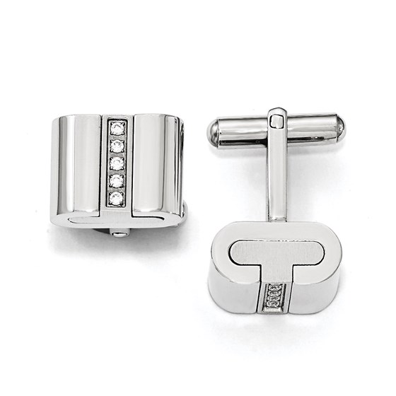Stainless Steel Brushed and Polished with CZ Square Cuff Links