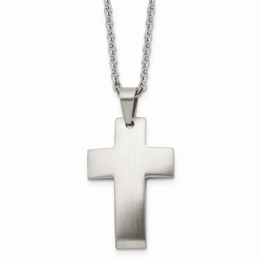 Stainless Steel Brushed Cross Necklace - 20 in.