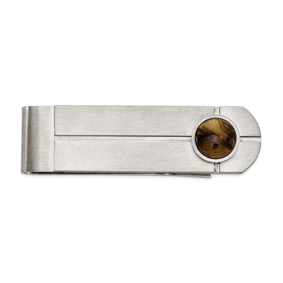 Stainless Steel Brushed with Tiger's Eye Money Clip