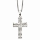 Stainless Steel Fancy Textured Cross Pendant Necklace - 22 in.