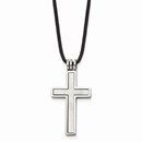 Stainless Steel Leather Cord Cross Necklace - 18 in.