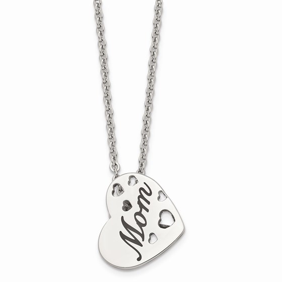 Stainless Steel Mom Heart Slide Pendant Necklace - 20 in.