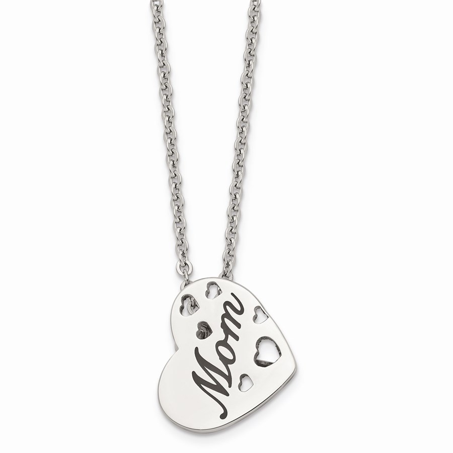 Stainless Steel Mom Heart Slide Pendant Necklace - 20 in.