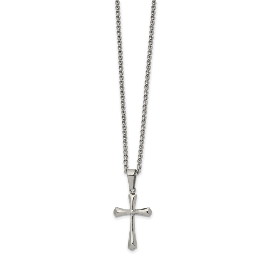 Stainless Steel Polished 22in Cross Necklace - 22 in.