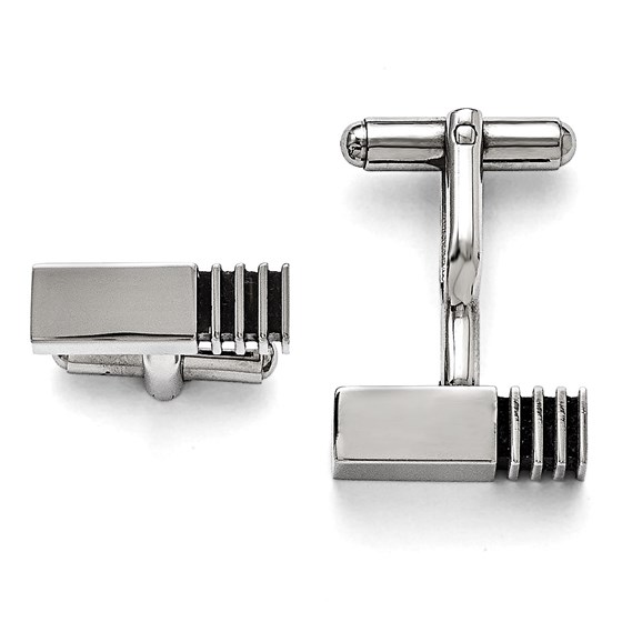 Stainless Steel Polished Antiqued Inlay Cuff Links