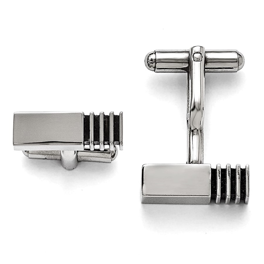 Stainless Steel Polished Antiqued Inlay Cuff Links