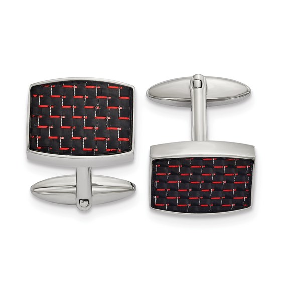 Stainless Steel Polished Black and Red Carbon Cuff Links Stainless Steel Polished Black and Red Carbon Cuff Links