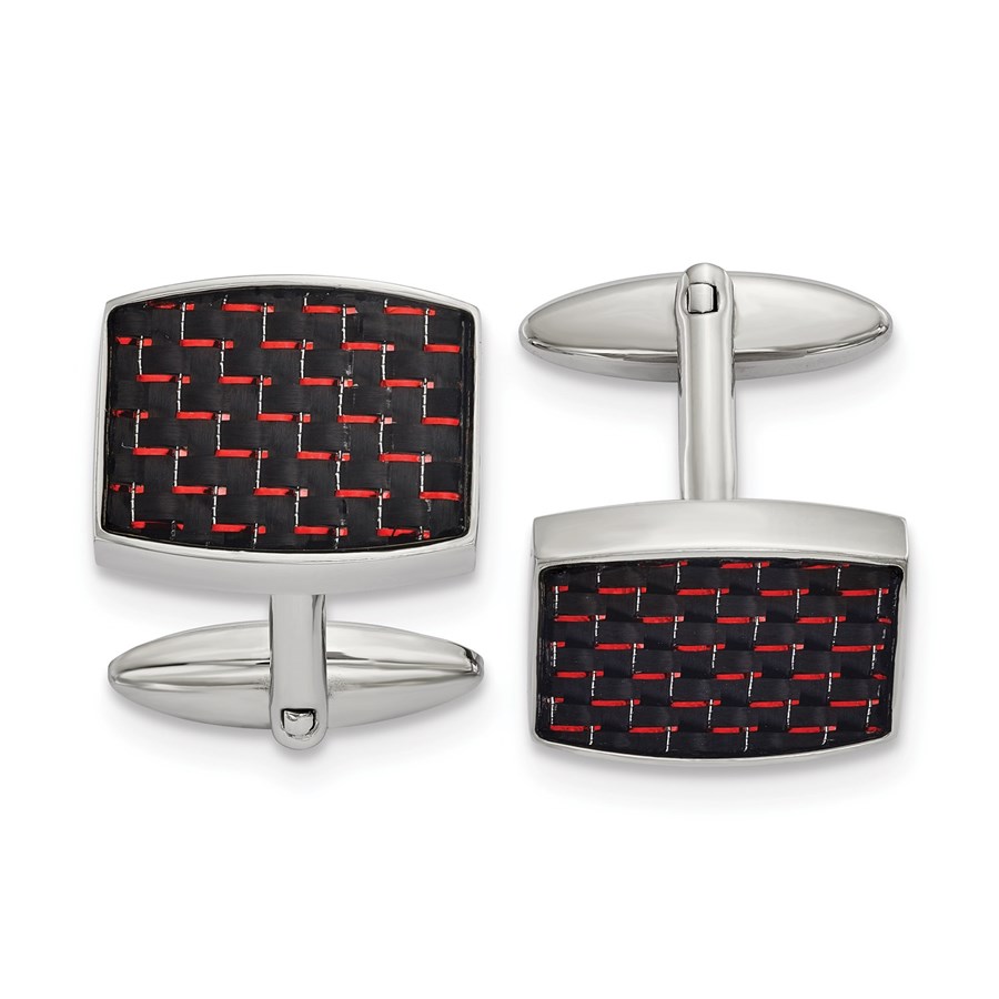Stainless Steel Polished Black and Red Carbon Cuff Links
