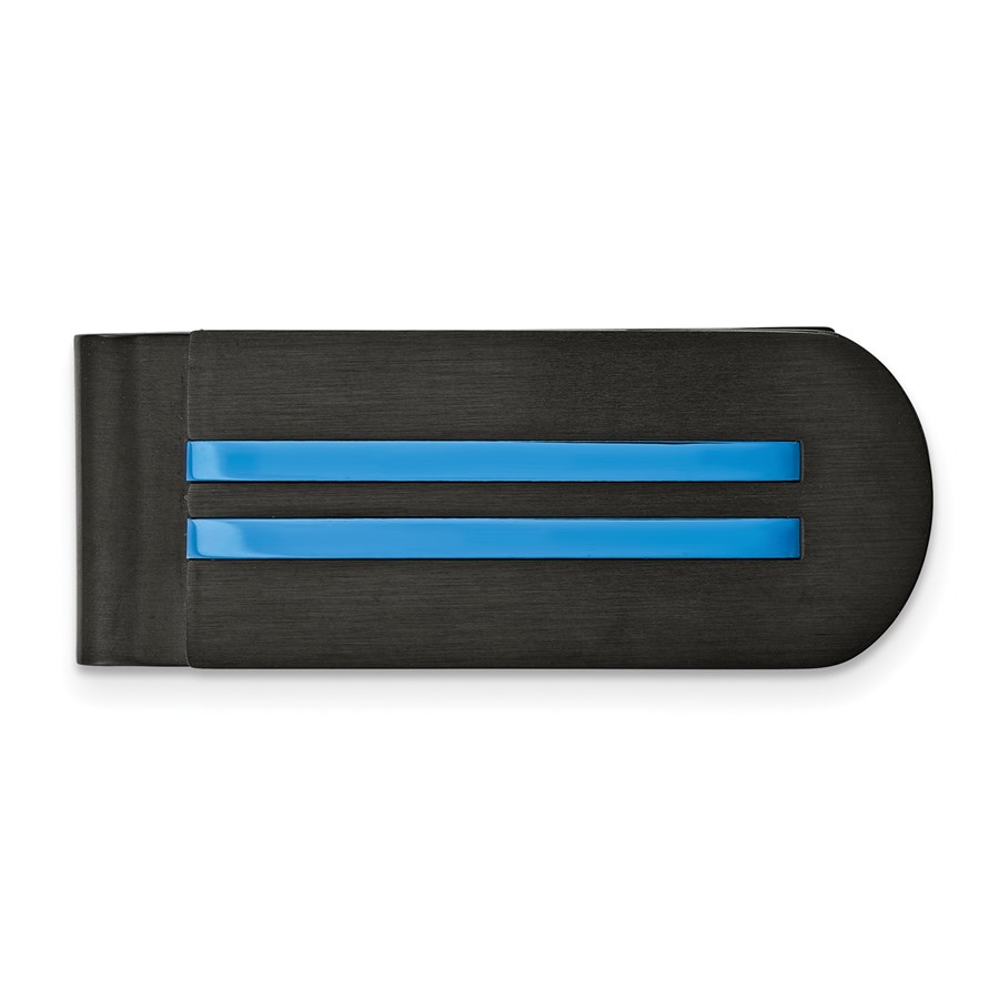 Stainless Steel Polished Black/Blue IP-plated Money Clip
