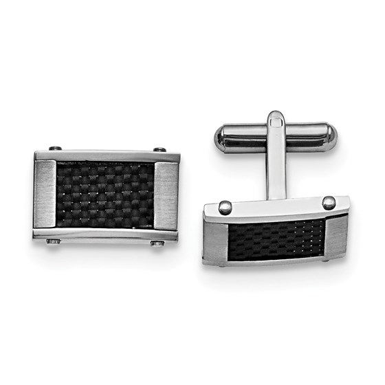 Stainless Steel Polished Black Crosshatch Carbon Fiber Cuff Links Stainless Steel Polished Black Crosshatch Carbon Fiber Cuff Links