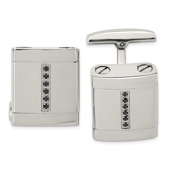 Stainless Steel Polished Black CZ Cuff Links Stainless Steel Polished Black CZ Cuff Links