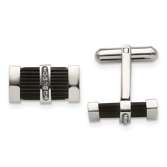Stainless Steel Polished Black Diamond Crystal Cuff Links Stainless Steel Polished Black Diamond Crystal Cuff Links