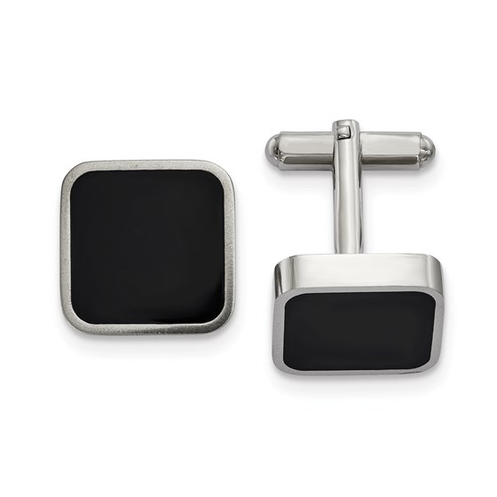 Stainless Steel Polished Black Enameled Square Cuff Links Stainless Steel Polished Black Enameled Square Cuff Links