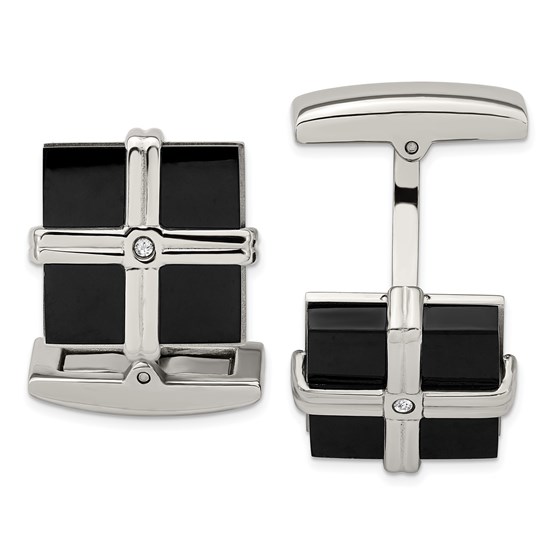 Stainless Steel Polished Black IP CZ Square Cuff Links Stainless Steel Polished Black IP CZ Square Cuff Links