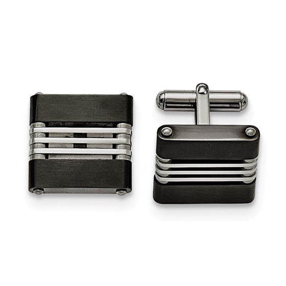 Stainless Steel Polished Black IP-plated Cuff Links - Industrial