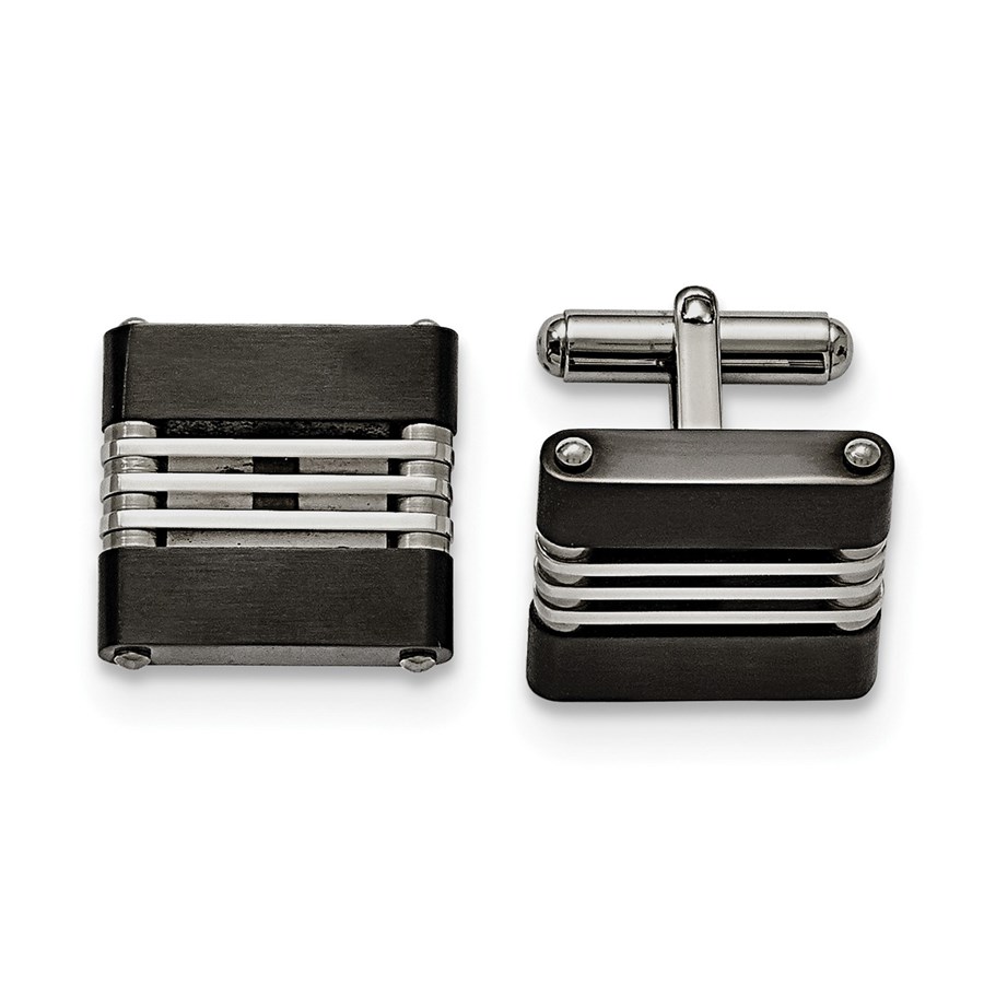Stainless Steel Polished Black IP-plated Cuff Links - Industrial