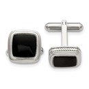 Stainless Steel Polished Black IP-plated Textured Edge Cuff Links