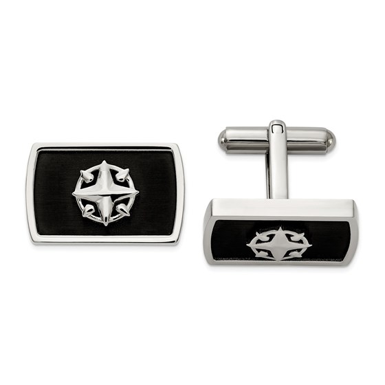 Stainless Steel Polished Black Ornate Compass Cuff Links