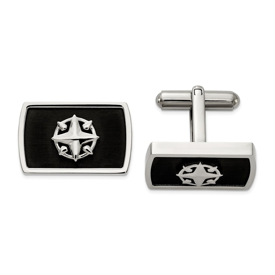 Stainless Steel Polished Black Ornate Compass Cuff Links
