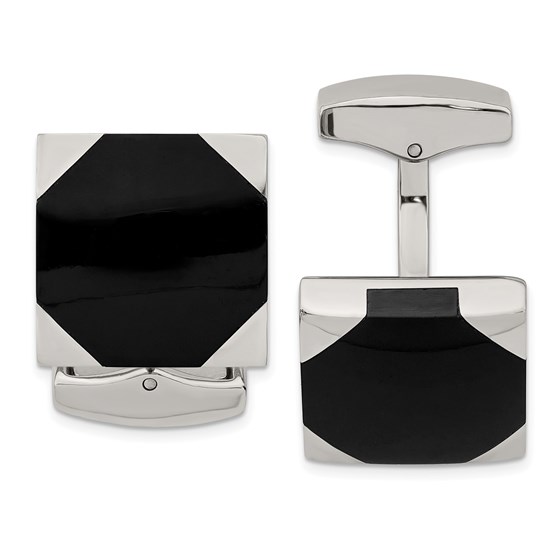 Stainless Steel Polished Black Rubber Square Cuff Links Stainless Steel Polished Black Rubber Square Cuff Links
