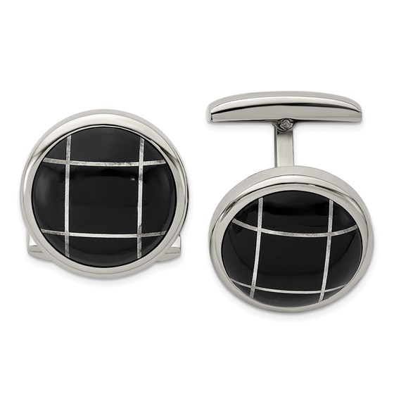 Stainless Steel Polished Black Semi-Precious Stone Cuff Links Stainless Steel Polished Black Semi-Precious Stone Cuff Links