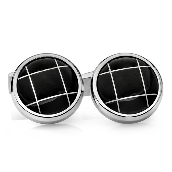Stainless Steel Polished Black Stone Round Cuff Links Stainless Steel Polished Black Stone Round Cuff Links