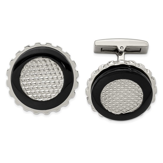 Stainless Steel Polished Black Textured Round Cuff Links Stainless Steel Polished Black Textured Round Cuff Links