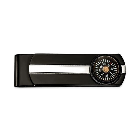 Stainless Steel Polished Blk/Yellow Functional Compass Money Clip