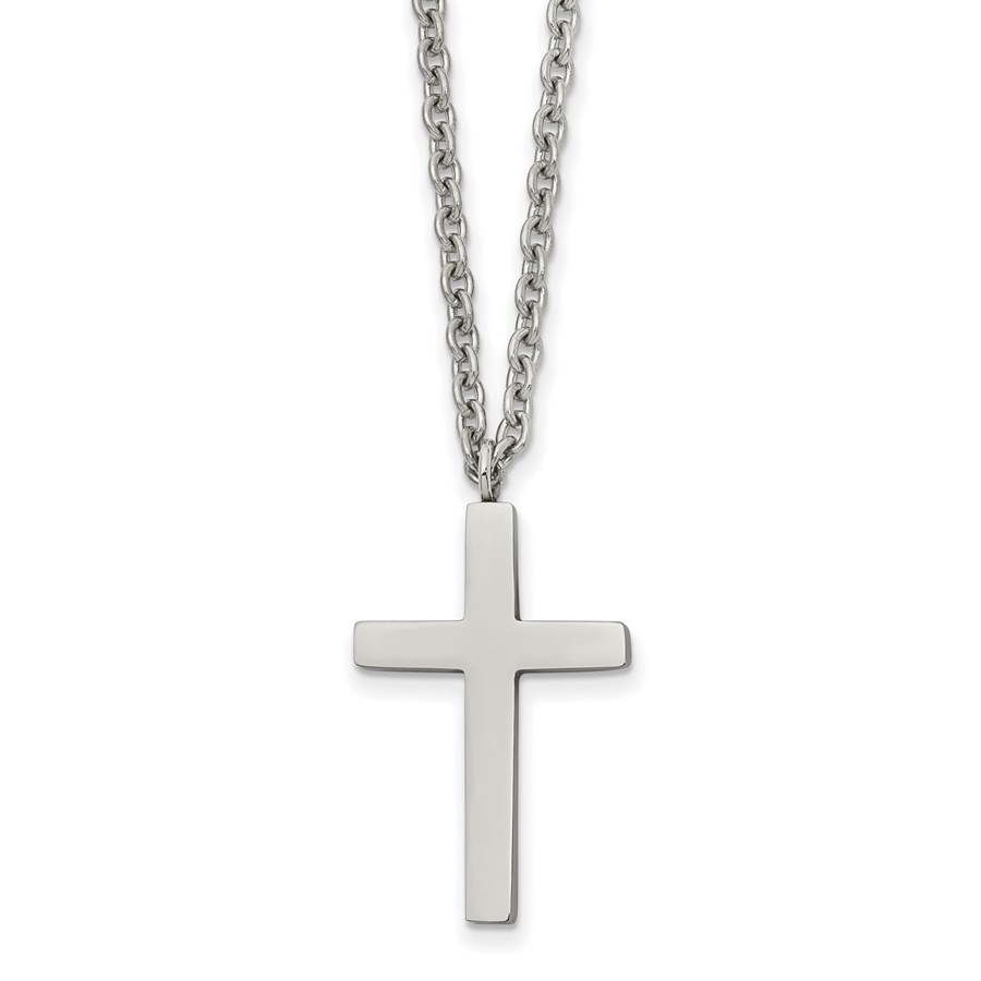 Stainless Steel Polished Cross 18 inch Necklace - 18 in.
