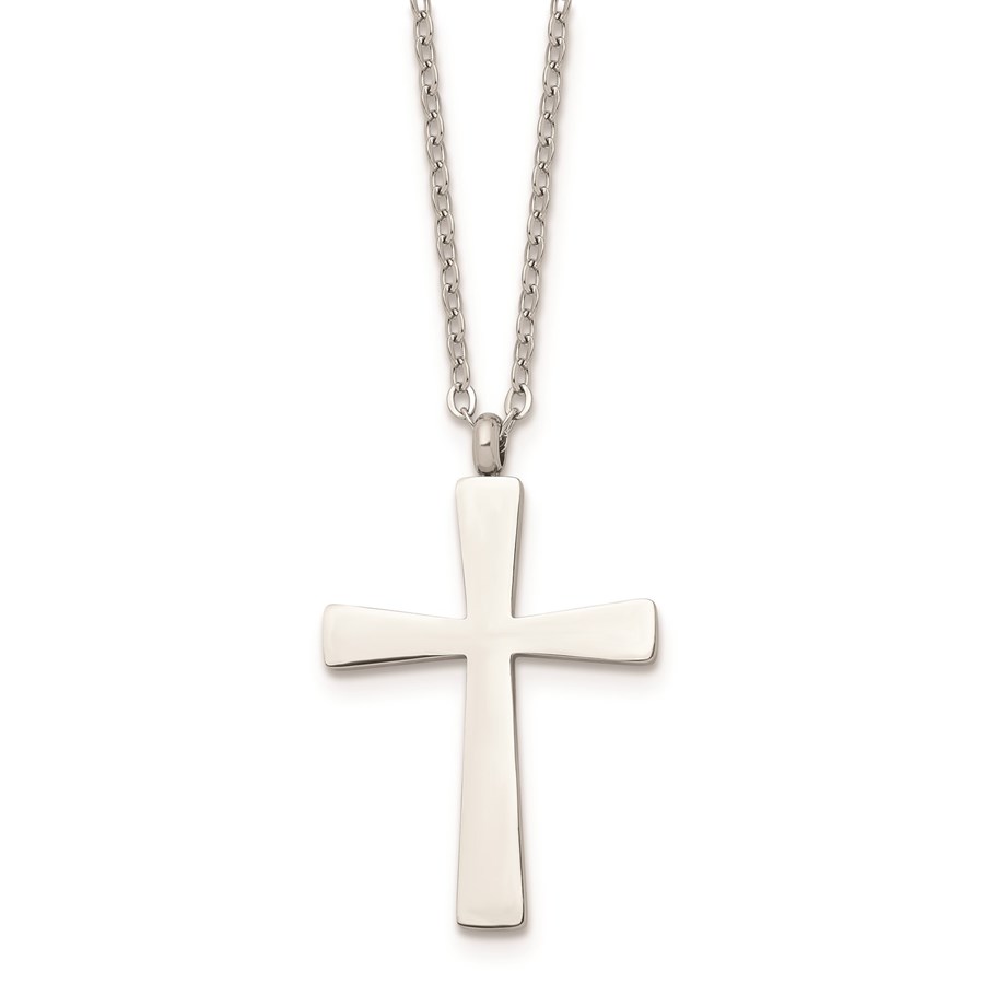 Stainless Steel Polished Cross 18in Necklace - 18 in.
