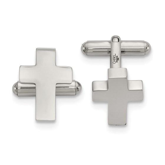 Stainless Steel Polished Cross Cuff Links