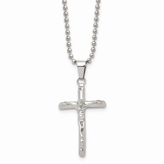 Stainless Steel Polished Cross w/Jesus Necklace - 20 in.