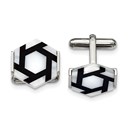 Stainless Steel Polished Hexagon MOP/Blk Agate Cuff Links