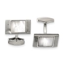 Stainless Steel Polished Mother of Pearl Grooved Cuff Links