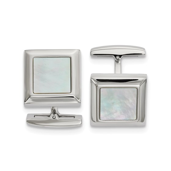 Stainless Steel Polished Mother of Pearl Square Cuff Links