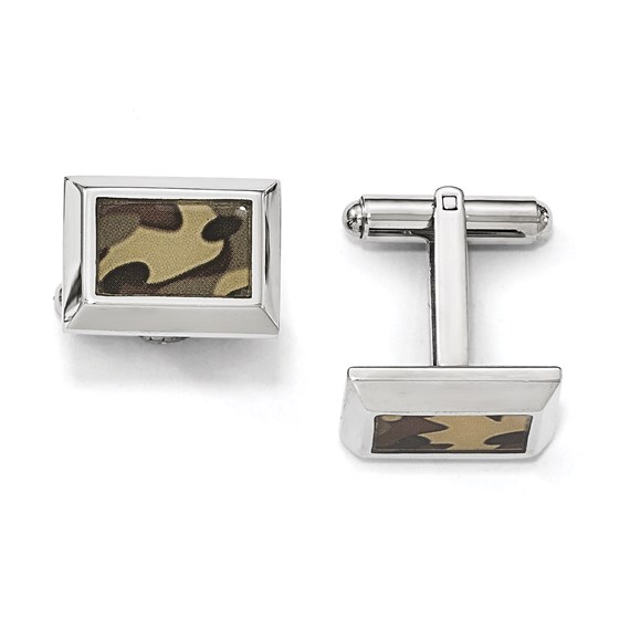 Stainless Steel Polished Printed Brown Camo Cuff Links