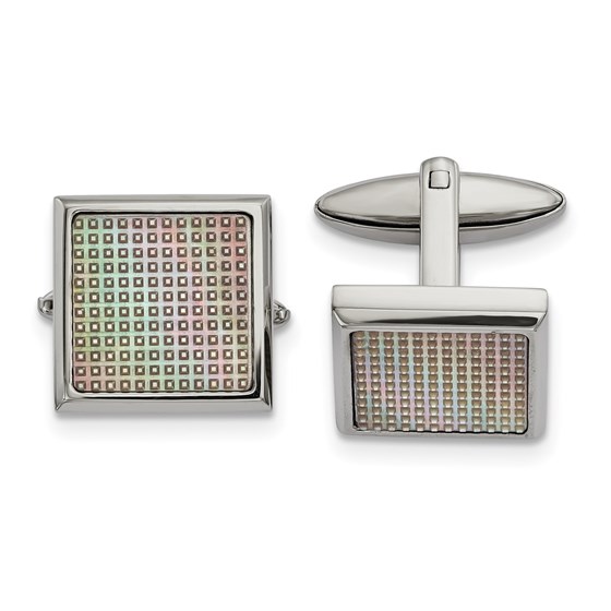 Stainless Steel Polished Rainbow Textured Square Cuff Links