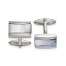Stainless Steel Polished Rectangle Mother of Pearl Cuff Links