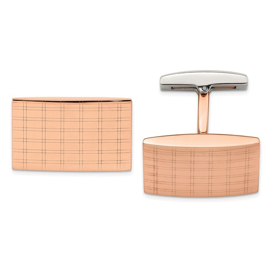 Stainless Steel Polished Rose IP Plated Laser Design Cuff Links Stainless Steel Polished Rose IP Plated Laser Design Cuff Links