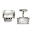 Stainless Steel Polished Rounded Edge Mother of Pearl Cuff Links