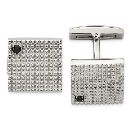 Stainless Steel Polished Texture Black CZ Cuff Links Stainless Steel Polished Texture Black CZ Cuff Links